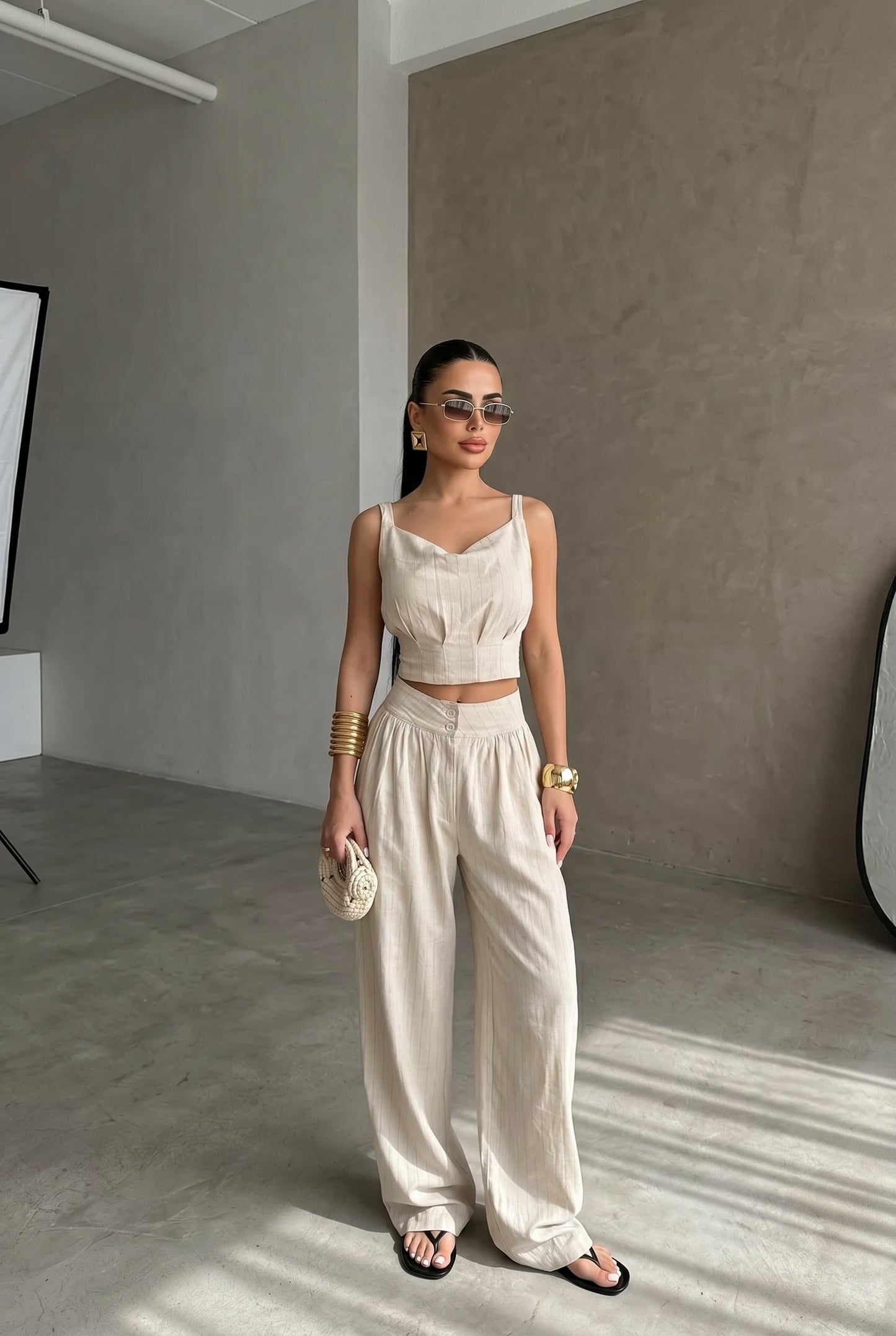 Ensemble rayé Beige